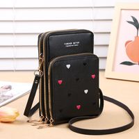 Women's Pu Leather Heart Shape Elegant Square Zipper Shoulder Bag Phone Wallets Crossbody Bag sku image 7