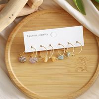 3 Pairs Preppy Style Sweet Simple Style Flower Mushroom Alloy Natural Stone Gold Plated Rhodium Plated Drop Earrings sku image 1