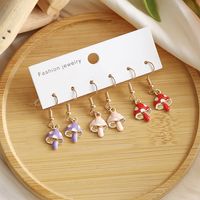 3 Pairs Preppy Style Sweet Simple Style Flower Mushroom Alloy Natural Stone Gold Plated Rhodium Plated Drop Earrings sku image 3