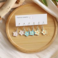 3 Pairs Preppy Style Sweet Simple Style Flower Mushroom Alloy Natural Stone Gold Plated Rhodium Plated Drop Earrings sku image 4