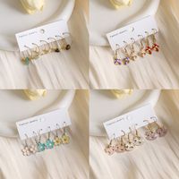 3 Pairs Preppy Style Sweet Simple Style Flower Mushroom Alloy Natural Stone Gold Plated Rhodium Plated Drop Earrings main image 1