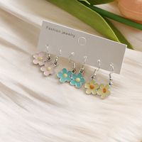 3 Pairs Preppy Style Sweet Simple Style Flower Mushroom Alloy Natural Stone Gold Plated Rhodium Plated Drop Earrings main image 7