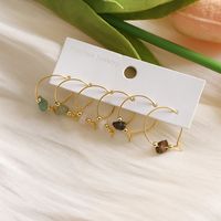 3 Pairs Preppy Style Sweet Simple Style Flower Mushroom Alloy Natural Stone Gold Plated Rhodium Plated Drop Earrings main image 5