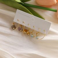 3 Pairs Preppy Style Sweet Simple Style Flower Mushroom Alloy Natural Stone Gold Plated Rhodium Plated Drop Earrings main image 3