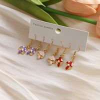3 Pairs Preppy Style Sweet Simple Style Flower Mushroom Alloy Natural Stone Gold Plated Rhodium Plated Drop Earrings main image 4