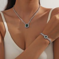 Lady Square Copper Inlay Zircon Bracelets Necklace sku image 1