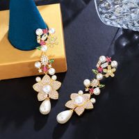 1 Pair Elegant Flower Plating Inlay Copper Artificial Pearls Artificial Diamond Rhodium Plated Silver Plated Drop Earrings main image 6