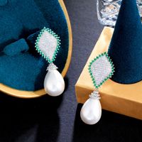 1 Pair Lady Sweet Water Droplets Plating Inlay Copper Artificial Pearls Artificial Diamond Rhodium Plated Silver Plated Drop Earrings main image 6