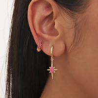 2 Pairs Bohemian Hexagram Plating Inlay Copper Zircon Gold Plated Hoop Earrings main image 5