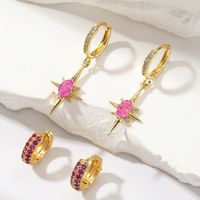 2 Pairs Bohemian Hexagram Plating Inlay Copper Zircon Gold Plated Hoop Earrings main image 6