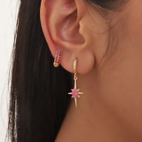 2 Pairs Bohemian Hexagram Plating Inlay Copper Zircon Gold Plated Hoop Earrings main image 3