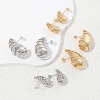 1 Pair Exaggerated Simple Style Water Droplets Spiral Stripe Polishing Plating Copper 18k Gold Plated Ear Studs main image 1
