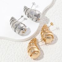 1 Pair Exaggerated Simple Style Water Droplets Spiral Stripe Polishing Plating Copper 18k Gold Plated Ear Studs main image 5