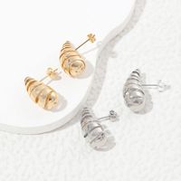 1 Pair Exaggerated Simple Style Water Droplets Spiral Stripe Polishing Plating Copper 18k Gold Plated Ear Studs main image 4