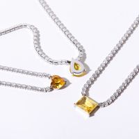 201 Stainless Steel 304 Stainless Steel Glass Gold Plated Simple Style Plating Inlay Square Water Droplets Zircon Pendant Necklace main image 4