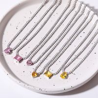 201 Stainless Steel 304 Stainless Steel Glass Gold Plated Simple Style Plating Inlay Square Water Droplets Zircon Pendant Necklace main image 5