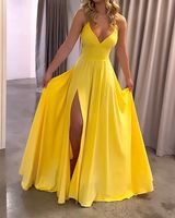Women's Swing Dress Sexy V Neck Slit Sleeveless Solid Color Maxi Long Dress Banquet Party main image 1