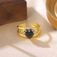 Commute Heart Shape Stainless Steel Plating Inlay Zircon 18k Gold Plated Open Rings main image 6