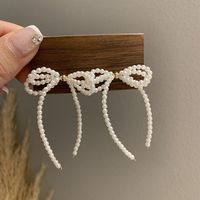 Wholesale Jewelry Elegant Bow Knot Alloy Beaded Drop Earrings sku image 1