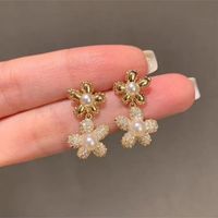 Wholesale Jewelry Ig Style Sweet Flower Alloy Artificial Pearls Plating Inlay Drop Earrings main image 1