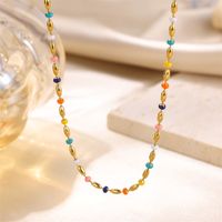 Luxurious Solid Color Stainless Steel Enamel Plating Inlay Zircon 18k Gold Plated Necklace main image 2