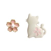 1 Paire Mignon Style Simple Chat Fleur Asymétrique Placage Alliage Clips D'oreille Boucles D'oreilles main image 2