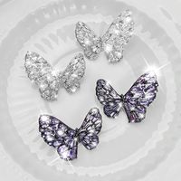1 Pair Ig Style Shiny Butterfly Plating Hollow Out Inlay Copper Rhinestones Ear Studs main image 5