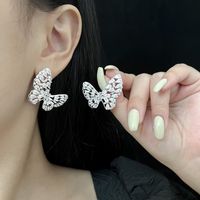 1 Pair Ig Style Shiny Butterfly Plating Hollow Out Inlay Copper Rhinestones Ear Studs main image 3