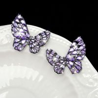 1 Pair Ig Style Shiny Butterfly Plating Hollow Out Inlay Copper Rhinestones Ear Studs sku image 1