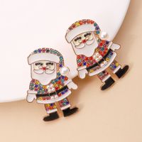 1 Pair Cute Santa Claus Enamel Inlay Metal Rhinestones Pearl Ear Studs main image 6