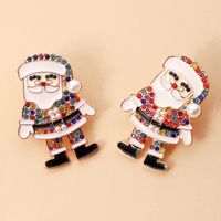 1 Pair Cute Santa Claus Enamel Inlay Metal Rhinestones Pearl Ear Studs main image 4