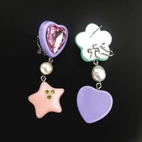 Wholesale Jewelry Ig Style Star Heart Shape Arylic Alloy Resin Artificial Gemstones Rhinestones Asymmetrical Pearl Inlay Drop Earrings main image 6