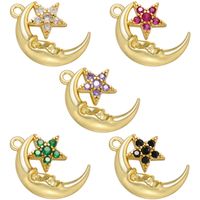 Vintage Style Star Moon Copper Plating Inlay Zircon Charms main image 1