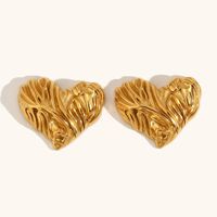 1 Pair Retro Lady Heart Shape Plating Stainless Steel Ear Studs sku image 2