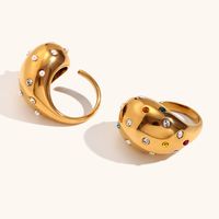 Stainless Steel Gold Plated Retro Plating Inlay Geometric Zircon Open Rings main image 8