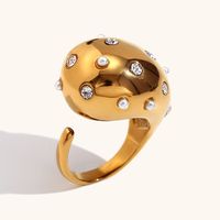 Stainless Steel Gold Plated Retro Plating Inlay Geometric Zircon Open Rings main image 5