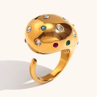 Stainless Steel Gold Plated Retro Plating Inlay Geometric Zircon Open Rings main image 4