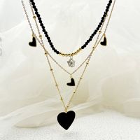 304 Stainless Steel Artificial Crystal Gold Plated Elegant French Style Layered Enamel Plating Heart Shape Three Layer Necklace main image 4