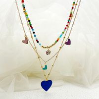 304 Stainless Steel Artificial Crystal Gold Plated Elegant French Style Layered Enamel Plating Heart Shape Three Layer Necklace main image 5