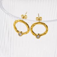 1 Pair IG Style Simple Style Geometric Plating Inlay Stainless Steel Artificial Pearls Zircon 14K Gold Plated Ear Studs main image 8