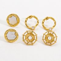 1 Pair IG Style Simple Style Geometric Plating Inlay Stainless Steel Artificial Pearls Zircon 14K Gold Plated Ear Studs main image 9