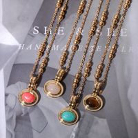 Natural Stone Copper Casual Simple Style Plating Inlay Oval Artificial Gemstones Pendant Necklace main image 1