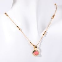 Natural Stone Copper Vacation Simple Style Plating Inlay Round Natural Stone Zircon Pendant Necklace sku image 3
