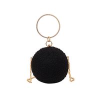 Women's Small All Seasons Wool Lamb Solid Color Vintage Style Round Lock Clasp Circle Bag Evening Bag sku image 1