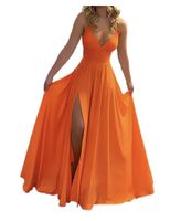 Women's Swing Dress Sexy V Neck Slit Sleeveless Solid Color Maxi Long Dress Banquet Party main image 4