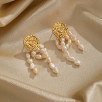 1 Pair Ig Style Rose Plating Metal Inlay Copper Freshwater Pearl 18k Gold Plated Drop Earrings main image 5