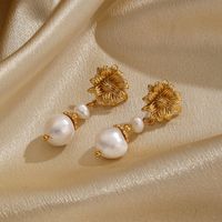 1 Pair Ig Style Rose Plating Metal Inlay Copper Freshwater Pearl 18k Gold Plated Drop Earrings main image 4