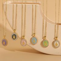 Simple Style Commute Human Oval Brass Epoxy Plating Inlay Zircon 14k Gold Plated Pendant Necklace main image 8