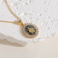 Simple Style Commute Human Oval Brass Epoxy Plating Inlay Zircon 14k Gold Plated Pendant Necklace main image 7