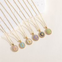 Simple Style Commute Human Oval Brass Epoxy Plating Inlay Zircon 14k Gold Plated Pendant Necklace main image 3